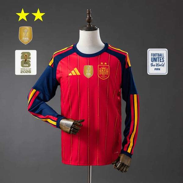Maillot Espagne Domicile manches longues Coupe du Monde 2026 2 étoiles