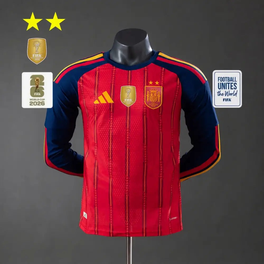 Maillot Espagne Domicile manches longues — Player Coupe du Monde 2026 2 étoiles